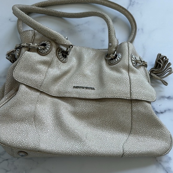 Judith Ripka Stingray Print Embossed Leather Shoulder Bag Off White